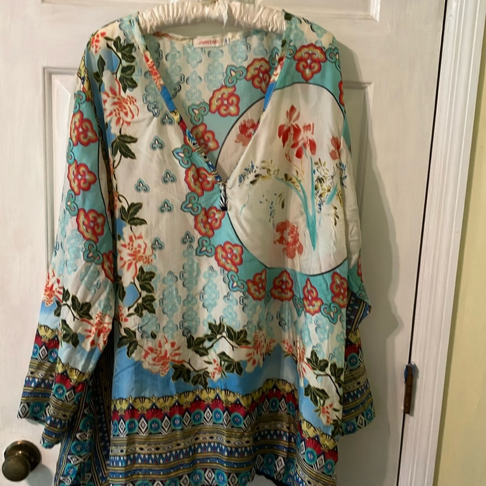 Johnny Was multi-print silk tunic 2X